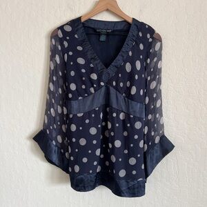 Vintage Y2K Saint Tropez West 100% Silk Sheer Polka Dot Babydoll Tie Back Top